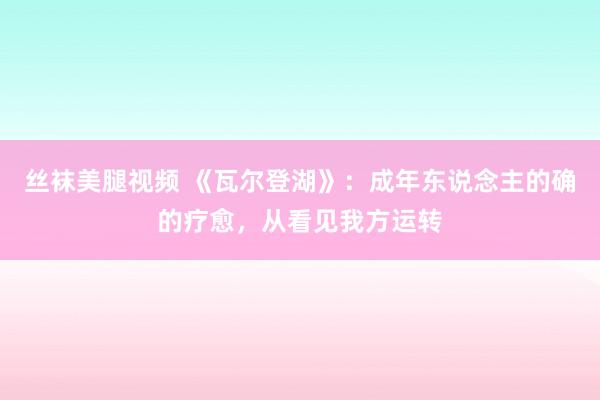 丝袜美腿视频 《瓦尔登湖》：成年东说念主的确的疗愈，从看见我方运转