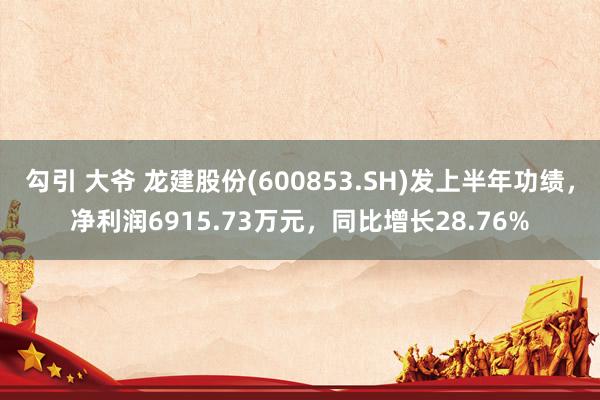 勾引 大爷 龙建股份(600853.SH)发上半年功绩，净利润6915.73万元，同比增长28.76%